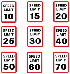 Speed Limit Road Sign and Symbol Icon Set Collection