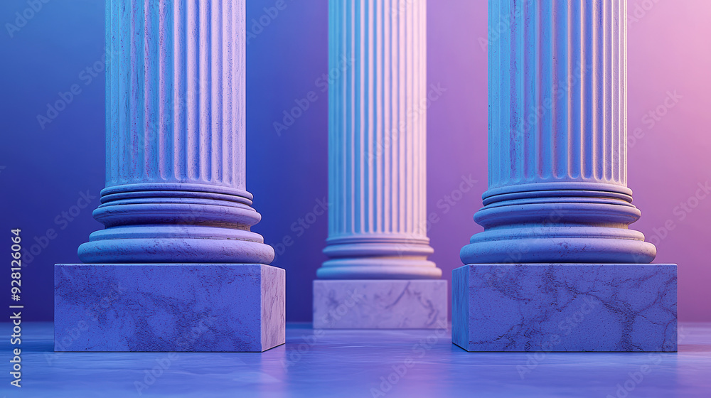 Poster classical white marble columns in colorful gradient light creating a serene architectural setting