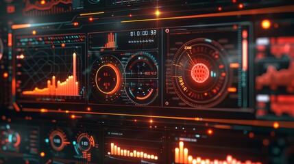 Obraz premium digital interface with AI-driven algorithms optimizing a complex system, visualized with dynamic graphs and charts