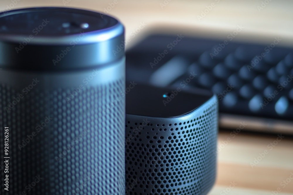 Poster bluetooth speaker syncing with a phone, close-up of the connection process, highlighting wireless co