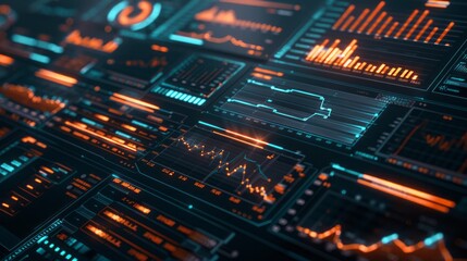 Fototapeta premium digital interface with AI-driven algorithms optimizing a complex system, visualized with dynamic graphs and charts