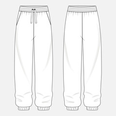 Jogger sweatpants technical drawing fashion flat sketch vector illustration template for ladies. Apparel leggings mock up cad