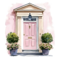 Lovely Pink and Beige Front Door Illustration