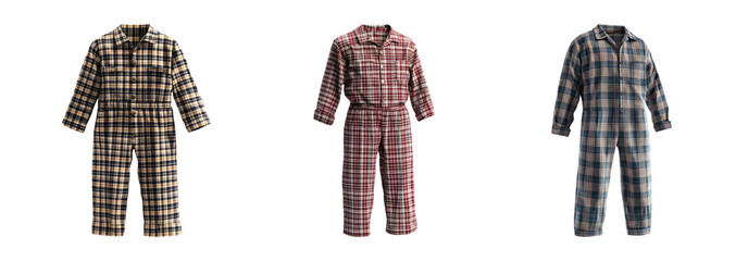 Plaid pajamas isolated on transparent background, cozy sleepwear set