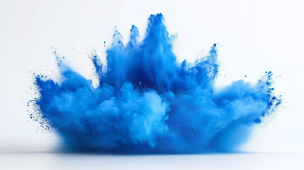 Blue Color Explosion on White Background, Featuring a Burst of Vibrant Blue in High Contrast with Minimalist White Space, Capturing a Sense of Energy and Movement in Ultra High Definition
