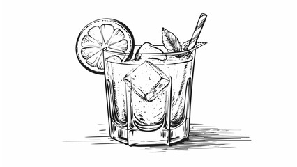 Alcoholic Cocktail Drink Sketch Illustration - Martini Alcohol Glass Wine Whiskey Mojito Margarita Vodka Ice Bar Cognac
