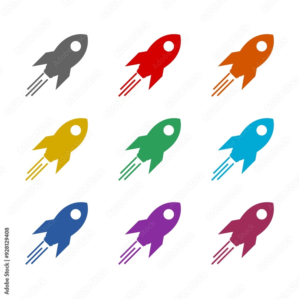 Poster launch spaceship icon isolated on white background. set icons colorful