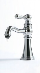 a shiny, modern water tap with a single drop.