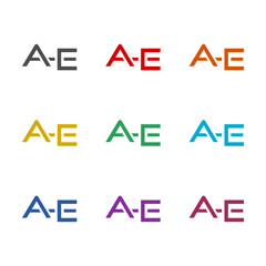 Letter logo AE  icon isolated on white background. Set icons colorful