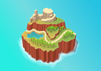 Isometric of  beautiful natural island