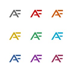 Letter logo AF  icon isolated on white background. Set icons colorful