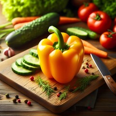 Precision in Preparation: Knife and Bell Pepper &ndash; Capturing the Art of Slicing Fresh, Colorful Bell Peppers for Delicious and Vibrant Culinary Creations