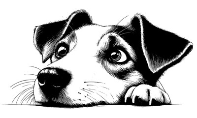 Hand drawn cute peeking Jack Russell, vector sketch isolated on transparent background.  © Vector Deluxe Studio