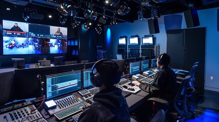 Video Editing Studio with Two Editors at Work