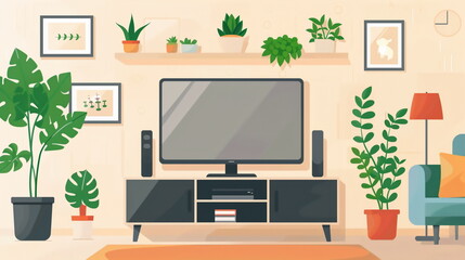 modern living room interior with TV screen