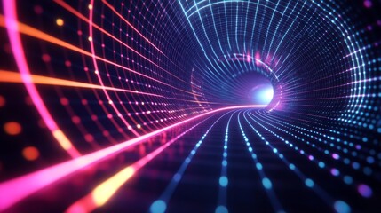 Futuristic Neon Holographic Grid: Endless Geometry Expansion into Infinity.