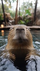 Capybara enjoying a warm soak at natural spa