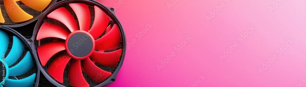 Aufkleber a vibrant composition of colorful computer fans against a smooth pink gradient background, perfect f