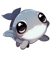 Naklejka premium Cute Blue Fish with Big Eyes and Simple Lines