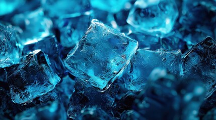 Close-Up of Blue Ice Cubes Conveys Coolness and Refreshment