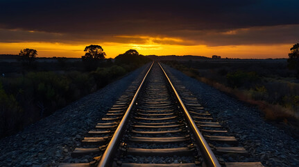Fototapeta premium Railroad Tracks Leading Towards Sunset