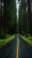 Obraz premium Winding Road Through a Dense, Lush Forest