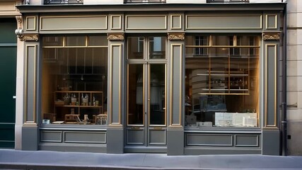 Vintage charming storefront with wood carpentry and an elegant retro feel,