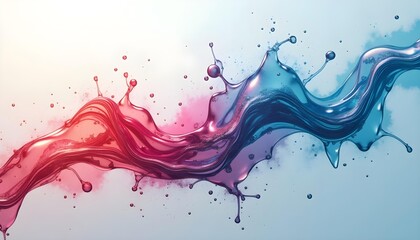 Fototapeta premium Vibrant abstract fluid art with swirling red, orange, and blue paint-like textures against a white background