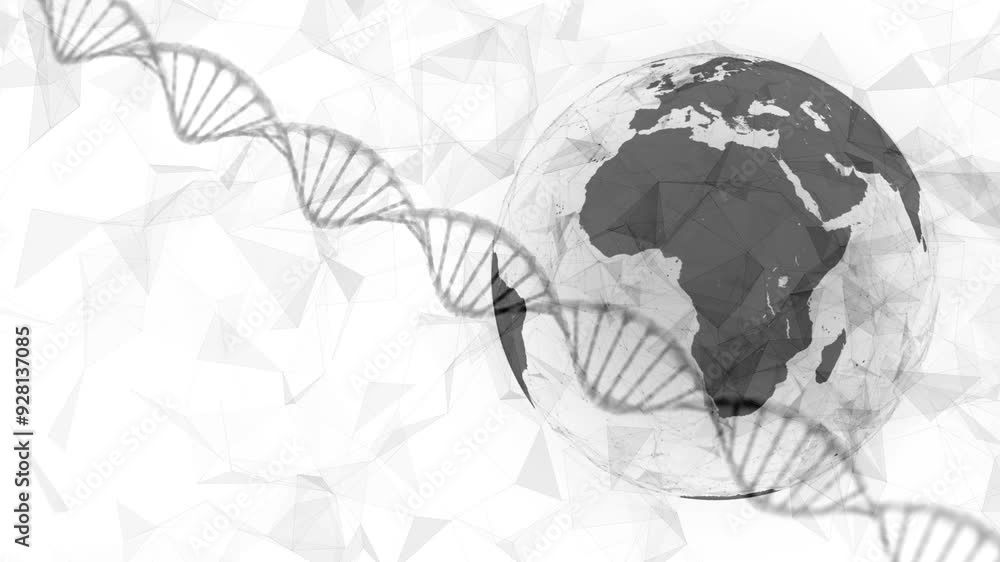 Canvas Prints black and white colored dna chain and earth sphere loop copy space background.