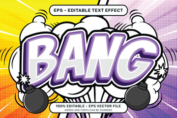 bang 3d text effect and editable text effect with a retro background and illustrations of bombs and smoke