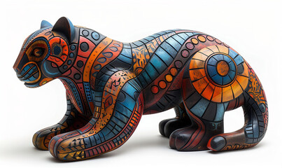 Obraz premium Intricate Wooden Jaguar Alebrije Sculpture with Traditional Mexican Patterns