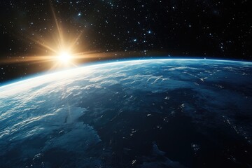 Earthrise Over a Blue Ocean With a Glowing Sun