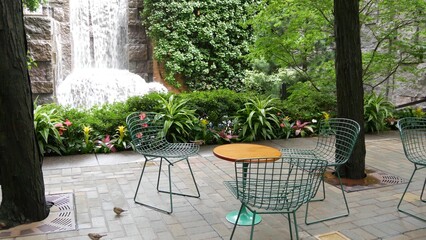 New York City life, urban public park, Greenacre park waterfall. American Manhattan Midtown, USA....