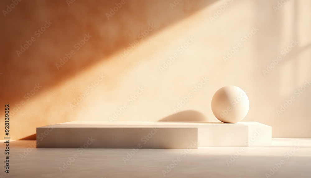 Poster a minimalist composition featuring a soft light casting shadows on a geometric display with a round 