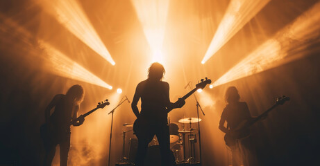 A band is performing on stage with a large audience watching by AI generated image