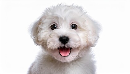 Obraz premium 笑顔のボロニーズの子犬のポートレート（Portrait of a smiling Bolognese puppy on white background） 