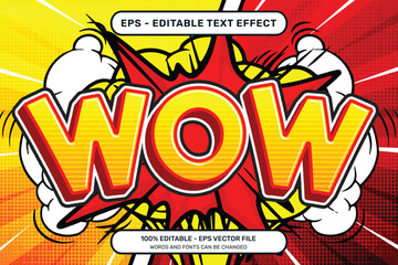 wow 3d text effect and editable text effect with a retro background and illustrations of bombs and smoke