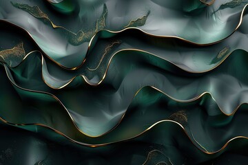 Obraz premium Abstract green and gold wavy background.