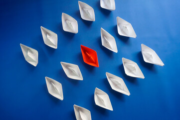 Group Of Paper Ship In One Direction With One Individual Is Different. Be Different, Innovative And...