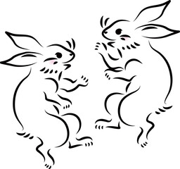 うさぎ　兎　ウサギ　飾り　あしらい　手描き　動物　浮世絵　日本画　和風　かわいい　イラスト素材