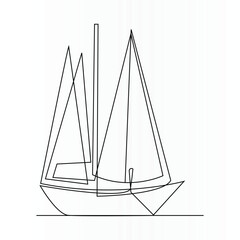 Single line continuous drawing of sailboat or yacht one line drawing outline vector art illustration	