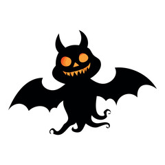 Halloween Vector Silhouette With Haunted House, pumpkin, and Bats Isolated on a white background