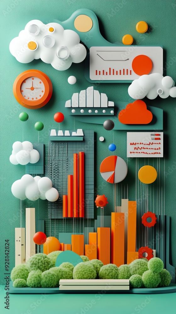 Aufkleber abstract 3d geometric shapes with business and nature elements.