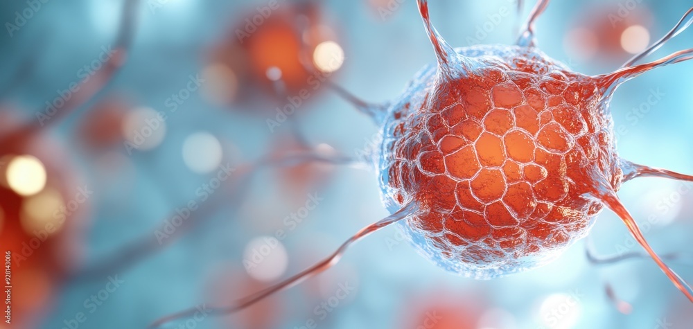 Poster close-up of a vibrant cell, showcasing intricate details and structures in a colorful biological env