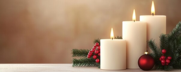 Traditional Christmas candles in a church setting, religious ambiance, 3D illustration