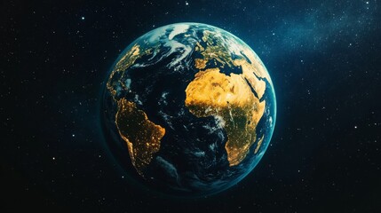 Obraz premium Earth seen from space, showing Africa and Europe with city lights.