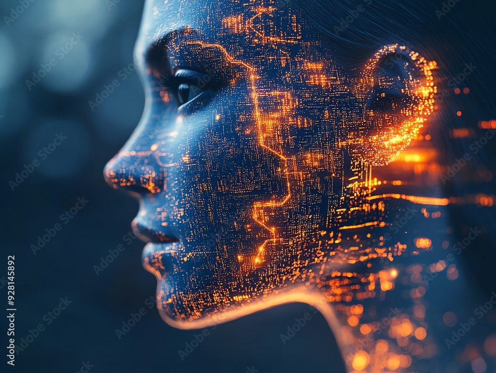 Aufkleber Abstract Digital Face with Circuitry.