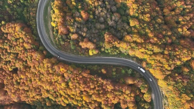 Autumn Season in the İnegol-Domanic Winding Road Drone Video, İnegol Bursa, Turkiye (Turkey)