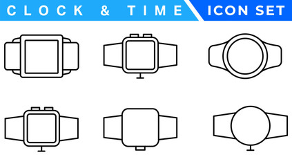 Smart watch vector icon set. Smartwatch symbol collection. Clock icons. Wristband or Wristwatch.