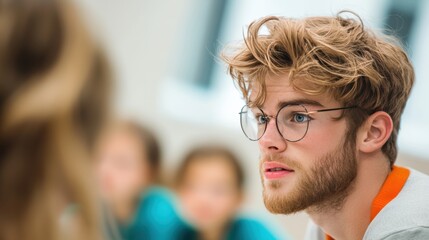 A teacher engaging with students in a lively discussion, fostering a learning environment.